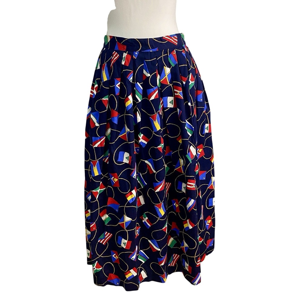 Herman Geist Women's Vintage Nautical Pleated Skirt Vacation Beach Cotton 12